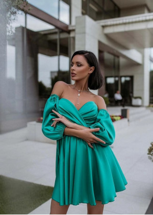 Strapless Satin Party Dress With Detachable Sleeves